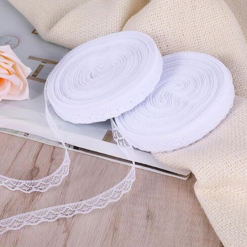 simarro 2PCS White Lace Ribbon Roll, Fabric Vintage Pattern Roll Ribbons Lace Trim Sewing Crafts Lace for Gift DIY Wrapping Dress Decoration Wedding(30 Yards) in Saudi Arabia