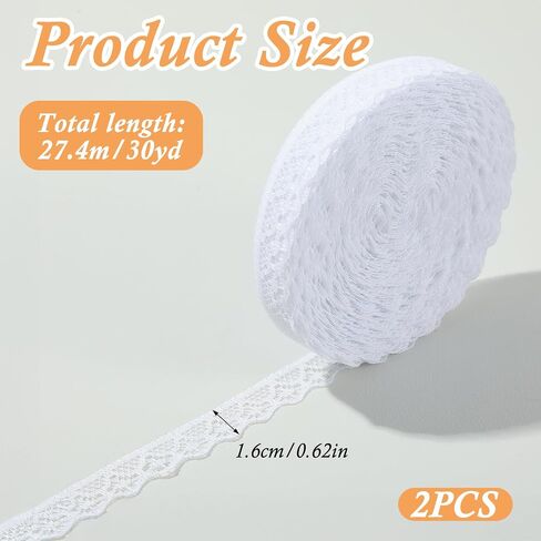 simarro 2PCS White Lace Ribbon Roll, Fabric Vintage Pattern Roll Ribbons Lace Trim Sewing Crafts Lace for Gift DIY Wrapping Dress Decoration Wedding(30 Yards) in Saudi Arabia