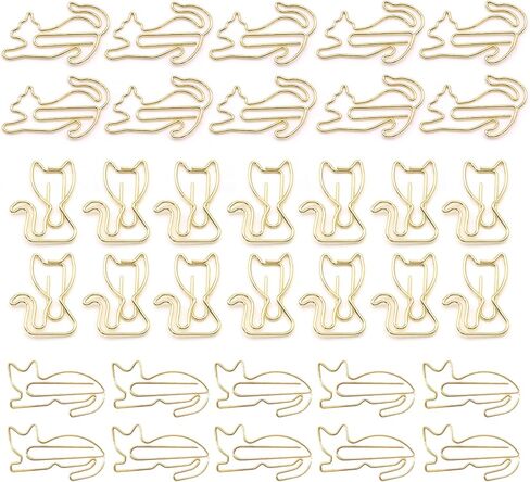 Hesena 102 Pcs Gold Cat Metal Paper Clips, Cute Animals Originality PaperClips, Fun Office and School Supplies for Organizing Documents (Gold -Cat) in Kuwait