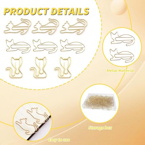 Hesena 102 Pcs Gold Cat Metal Paper Clips, Cute Animals Originality PaperClips, Fun Office and School Supplies for Organizing Documents (Gold -Cat) in Kuwait
