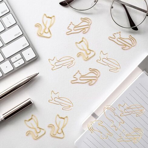 Hesena 102 Pcs Gold Cat Metal Paper Clips, Cute Animals Originality PaperClips, Fun Office and School Supplies for Organizing Documents (Gold -Cat) in Kuwait