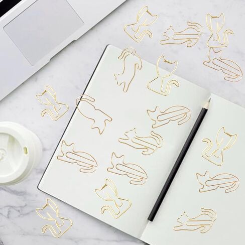 Hesena 102 Pcs Gold Cat Metal Paper Clips, Cute Animals Originality PaperClips, Fun Office and School Supplies for Organizing Documents (Gold -Cat) in Kuwait