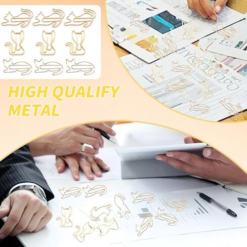 Hesena 102 Pcs Gold Cat Metal Paper Clips, Cute Animals Originality PaperClips, Fun Office and School Supplies for Organizing Documents (Gold -Cat) in Kuwait