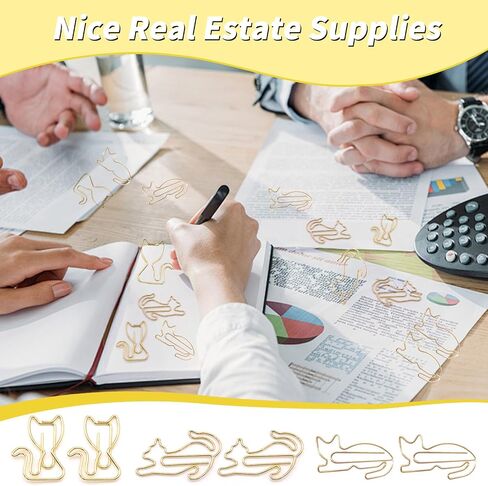 Hesena 102 Pcs Gold Cat Metal Paper Clips, Cute Animals Originality PaperClips, Fun Office and School Supplies for Organizing Documents (Gold -Cat) in Kuwait