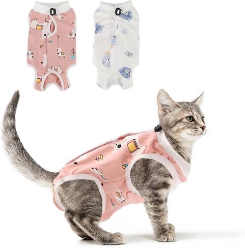 2PCS Cat Recovery Suit - Breathable Cat Surgical Recovery Suit, Onesie for Cats After Surgery Recovery, Alternative Cone of Shame Abdominal Wound Skin Wear Protection (Light Blue+Light Purple, M) in Kuwait