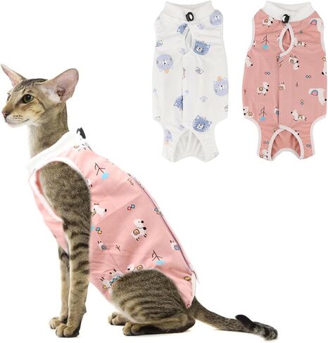2PCS Cat Recovery Suit - Breathable Cat Surgical Recovery Suit, Onesie for Cats After Surgery Recovery, Alternative Cone of Shame Abdominal Wound Skin Wear Protection (Light Blue+Light Purple, M) in Kuwait