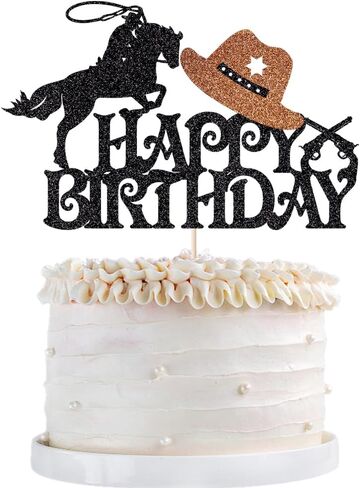 Cowboy Cake Topper Western Birthday Cake Decorations，Glitter Cowboy Theme Happy Birthday Party Decoration，Baby Shower，Boy Girl Birthday Party Decoration Supplies in Saudi Arabia