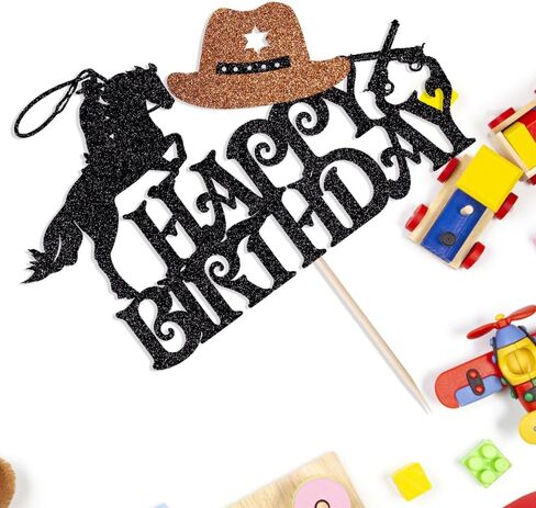 Cowboy Cake Topper Western Birthday Cake Decorations，Glitter Cowboy Theme Happy Birthday Party Decoration，Baby Shower，Boy Girl Birthday Party Decoration Supplies in Saudi Arabia