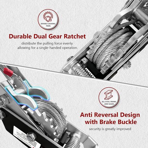 Come Along Winch 2T,Pulling Capacity 12 FT Steel Cable 2 Hooks,Heavy Duty Come Along Tool with Dual Gears,Heavy Duty Hoist Cable Puller for Vehicle Rescue in Saudi Arabia