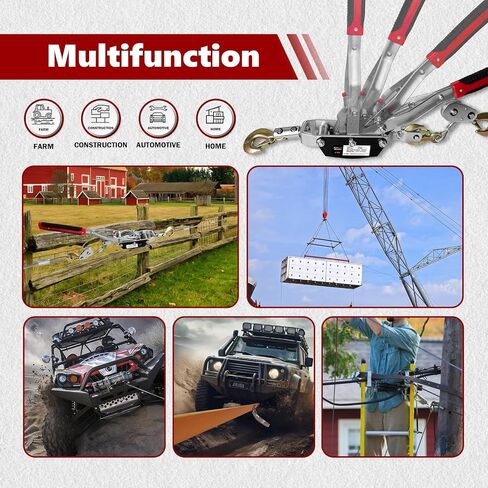 Come Along Winch 2T,Pulling Capacity 12 FT Steel Cable 2 Hooks,Heavy Duty Come Along Tool with Dual Gears,Heavy Duty Hoist Cable Puller for Vehicle Rescue in Saudi Arabia