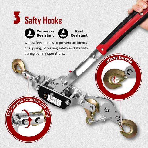 Come Along Winch 2T,Pulling Capacity 12 FT Steel Cable 2 Hooks,Heavy Duty Come Along Tool with Dual Gears,Heavy Duty Hoist Cable Puller for Vehicle Rescue in Saudi Arabia