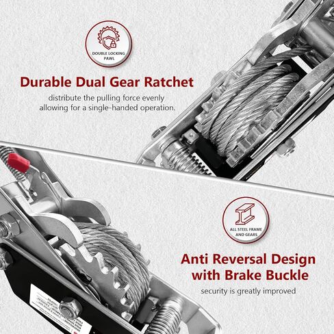 Come Along Winch 2T,Pulling Capacity 12 FT Steel Cable 2 Hooks,Heavy Duty Come Along Tool with Dual Gears,Heavy Duty Hoist Cable Puller for Vehicle Rescue in Saudi Arabia