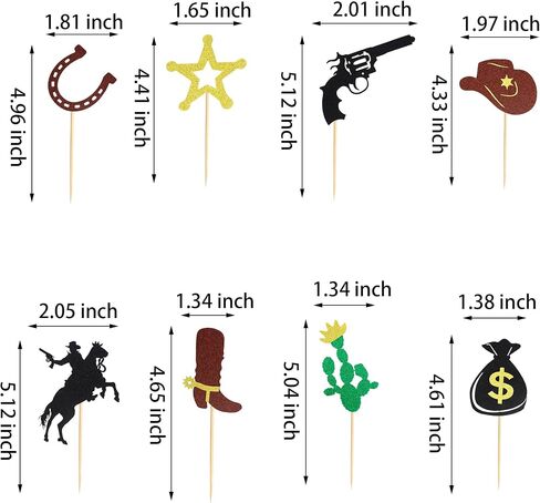 24Pcs Cowboy Cupcake Toppers HorseShoe Cowboy Hats Boots Cupcake Picks Star Gun Cactus Cupcake Picks Western Theme Baby Shower Birthday Party Cake Decorations Supplies in Kuwait