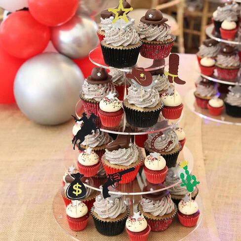 24Pcs Cowboy Cupcake Toppers HorseShoe Cowboy Hats Boots Cupcake Picks Star Gun Cactus Cupcake Picks Western Theme Baby Shower Birthday Party Cake Decorations Supplies in Kuwait