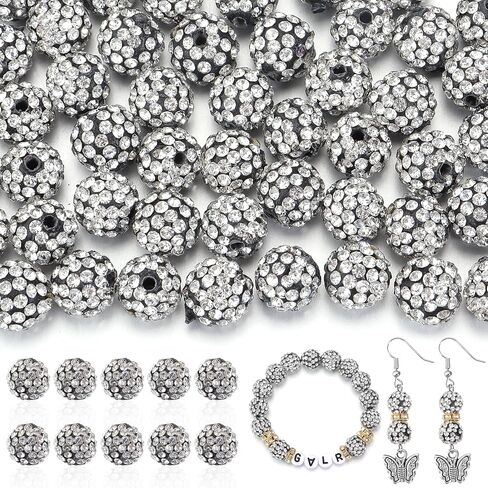 100Pcs 10mm Rhinestone Beads for Jewelry Making, Shiny Round Shamballa Disco Beads Bling Sparkle Rhinestone Clay Beads for DIY Necklace Bracelet Earring Jewelry Making (Black Crystal) in Saudi Arabia