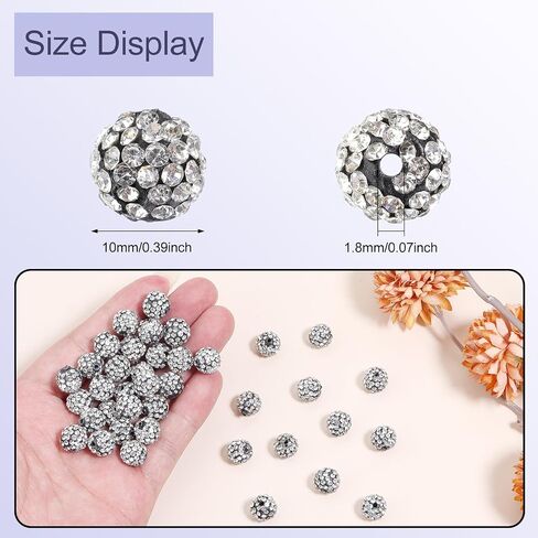 100Pcs 10mm Rhinestone Beads for Jewelry Making, Shiny Round Shamballa Disco Beads Bling Sparkle Rhinestone Clay Beads for DIY Necklace Bracelet Earring Jewelry Making (Black Crystal) in Saudi Arabia
