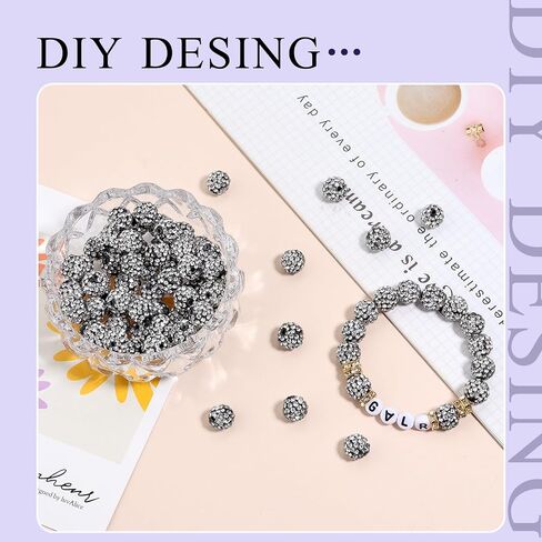100Pcs 10mm Rhinestone Beads for Jewelry Making, Shiny Round Shamballa Disco Beads Bling Sparkle Rhinestone Clay Beads for DIY Necklace Bracelet Earring Jewelry Making (Black Crystal) in Saudi Arabia