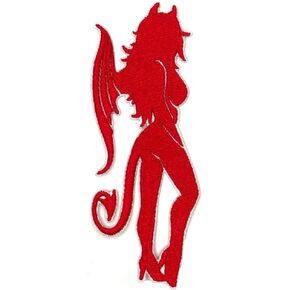 4" Devil Girl Iron On Patch | Embroidered Vampire Satanic Gothic Horror Halloween Goth Red Lady Applique Appliques Iron On/Sew On Patches for Clothing, Backpacks, Hats, Jackets, Clothes