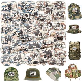 Hunters Outdoor Iron On Hat Patches: Meneng 40Pcs Laserable Faux Leather Patches for Tactical Backpack Caps Vest - Wildlife Adventure Camo Patch for Deer Hunting Lovers