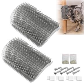 2 حزمة Cat Self Groomer with Catnip Pouch Gray Cat Grooming Brush Brush Soft Cat Cat Massager للقطط الداخلية