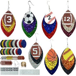 Nilyzit DIY Faux Leather Earring Making Kits for Women,Football Earrings Customized Numbers 0-98 Football mom,Glitter Earring Baseball mom