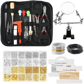 quiyetong Jewelry Making Supplies Kit with Making Tools, Wire, Helping Hands，Earring Charms and Jewelry Findings for Repair.