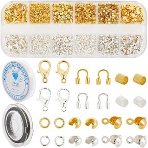 1 صندوق 1242pcs تجعيد الخرز لوازم المجوهرات صنع أغطية عقدة حبة تشمل الأسلاك الأسلاك الأسلاك التي تغطي أنابيب الإغلاق حلقات القفز لخواتم قلادة ديي.