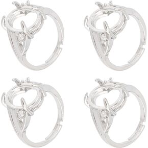 Sunnyclue 1 Box 8pcs Silver Prong Ring Flant Prong Ring Pettings Apomable Finger Metal Sloy Rhinestone Groupes Mething for Jewelry Making Kit Women Women Come