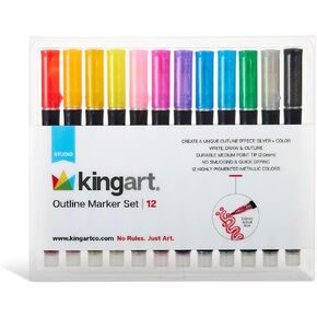 KINGART Studio Outline Marker, Set of 12, Metallic Unique Colors