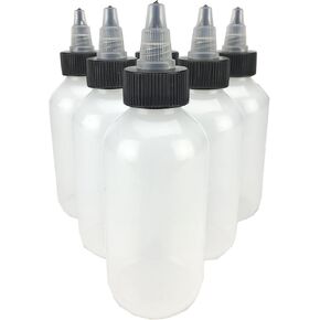 Hobbyland Squeeze Bottles, LDPE Plastic Bottles, Natural Boston Round Bottles, Black and Natural Twist Caps (1oz, 20/410 Neck, 6 Bottles)