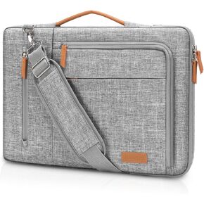 MOSISO 360 Protective Laptop Shoulder Bag, 15-15.6 inch Computer Bag Compatible with MacBook Pro 16, HP, Dell, Lenovo, Asus Notebook, Side Open Laptop Sleeve with 3 Front & 1 Back Pockets, Gray