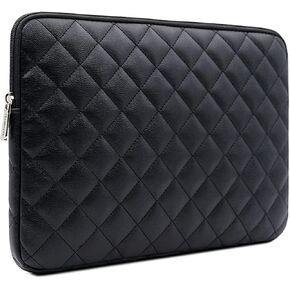 RAINYEAR 15.6 Inch Laptop Sleeve Diamond PU Leather Case Protective Shockproof Water Resistant Zipper Cover Carrying Bag Compatible with 15.6" Notebook Computer Ultrabook Chromebook (Black)