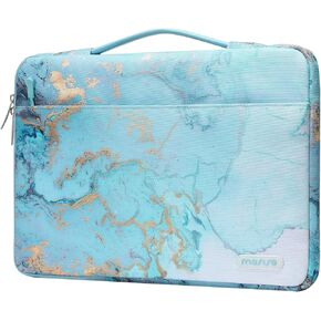 MOSISO 360 Protective Laptop Sleeve Compatible with MacBook Air/Pro, 13-13.3 inch Notebook, Compatible with MacBook Pro 14 inch 2023-2021 A2779 M2 A2442 M1, Watercolor Marble Bag with Belt, Turquoise