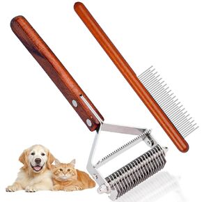 فرشاة Cat لتصحيح و deshedding ، فرشاة الاستمالة للحيوانات الأليفة المحترفة ، فرش الأليفة مع المقبض الخشبي ، مشط للقطط الداخلية والكلاب الطويلة ذات الشعر الأليف