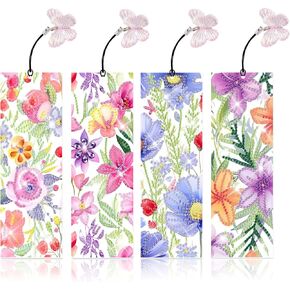 4pcs Flower Diamond Art Lundmarks Flower Diamond Lundmarks للبالغين 5D DIY Diamond Art Kit for Spring Reading Lover Book Students DIY GEM Crafts Gift