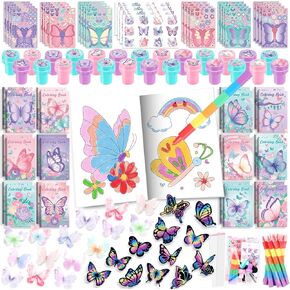 Benlouis 96pcs Prutterfly Party Favors Butterfly Fairy Colling Books ملصقات تلوين ملصقات مجموعة كبيرة للأطفال زخارف عيد ميلاد زهرة الزهرة