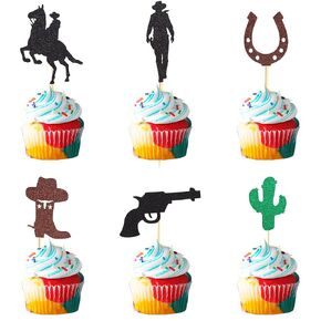 24pcs Cowboy Cupcake Topcake Horseshoe Horseshoe Cowboy Hats Boots Cupcake تختار النجوم بندقية Cactus Cupcake يختار موضوعًا غربيًا للاستحمام طفل عيد ميلاد اللوازم