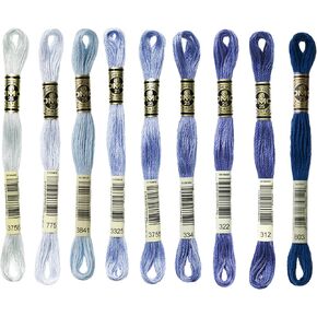 DMC 6 -Strand التطريز الحزمة القطن - عائلة اللون الأزرق للأطفال - 9 skeins of thread - 8.7yd skeins