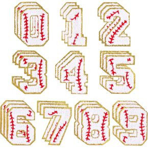 30pcs تصحيحات عدد البيسبول ، 2.95 بوصة من الحديد على شنيل على شارة مطرزة خياطة على بقع زينة زينة لسيارة DIY القبعات على الظهر سترات السترات القميص القميص القميص القميص