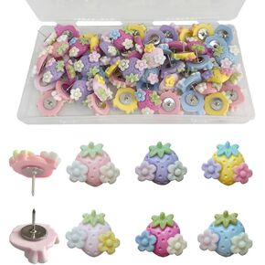 60pcs الفراولة زهرة نمط الأظافر لطيف الراتنجات thumbtack الأظافر جدار الزخرفة يمكن استخدامها لزخارتها الناعمة لوكالة الخشب الخشبي.