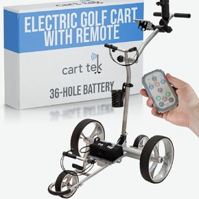 Cart-Tek Yellowstone Electric Golf Caddie: Lithium Power for 27 Holes, Dual Motors, Upgradeable Remote, Free Accessories, Quick Setup, Black/Silver Options
