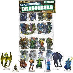Arcknight Flat Plastic Miniatures: Dragonborn; 62 Unique Dragonborn-Themed Minis for DND 5e and Pathfinder; Affordable, Skinny Figurines for Dungeons and Dragons and Other Tabletop RPG Games