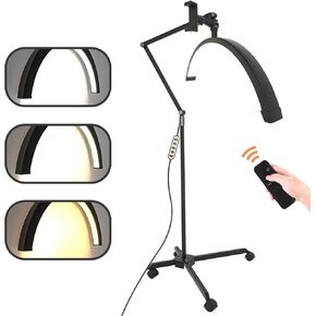 Half Moon Light - Lash Light for Tech Tech مع عجلات ، وخفيفة من الرموش دافئة للضوء البارد ، ومصباح أرضي LED لإضافات الرموش والرموش ، والوشم ، وأخصائيي التجميل ، والعمل ، والقراءة (أسود)