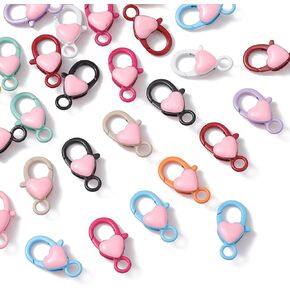 Danlingjewelry 30pcs ملونة القلب جراد البحر المشابك مقاطع جراد البحر خطافات مع صفقات نهاية القلب لسلسلة مفتاح المجوهرات DIY