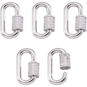 kissitty 5pcs cubic Zirconia oval clasp clasp locking carabiner real platinum platinum carabiner lock charm 17.1x10.5x2mm لمجوهرات صناعة المجوهرات