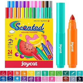 علامة سخيفة قابلة للغسل من Joycat Kids ، 24 لونًا نابضًا بالحياة مع نصيحة ممتعة للرائحة لسهولة قبضة ، أقل تكلفة مقابل منافسة ، غير سامة وآمنة للأعمار 3+، وهدية مثالية للأنشطة الفنية للطفل