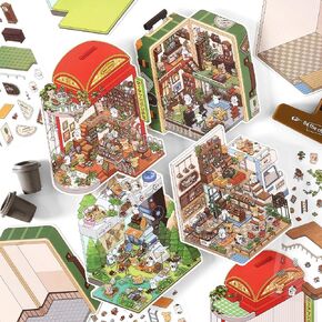 4 مجموعات ثلاثية الأبعاد DIY Miniature House Kits ثلاثية الأبعاد للأطفال ، قم بإنشاء ملصق خاص بك- diorama اللطيف الذي تحمل طابع الحيوانات مع الأثاث والإكسسوارات