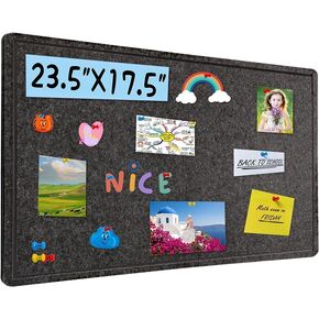 Bulletin Board - 23.5 x 17.5 inches Decorative Felt Pin Board - Cork Board Alternative for Wall - Foldable Photo Board Self-Adhesive Prayer Board with 20 Pushpins - Dark Gray