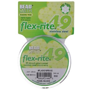 The Beadsmith Flexrite 49-Strand Beading Wire, Jewelry Supplies, 100 Feet, 0.018 Inches (Pearl Silver)