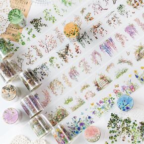 Floral Washi Tape Scrapbook Supplies Laser Shell Light Natural Scene Wide Washi Tape Stickers Decorative Tape Butterfly Flower Washi Stickers for Journaling Scrapbook Stickers Junk Journal Supplies